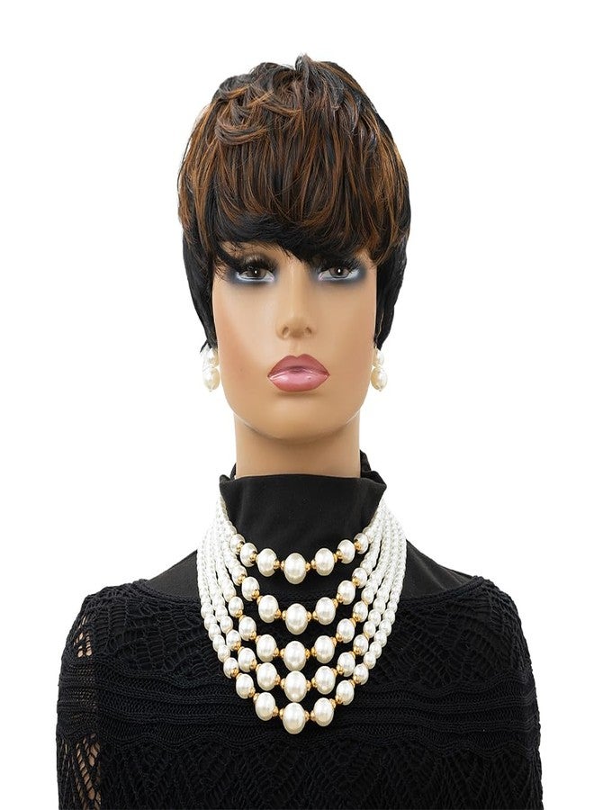 MOONSHOW Short Wigs for Black Women Brown Pixie Cut Wig Short Straight Pixie Hair Wig for Women 1B/30 Colored Layered Synthetic Auburn Brown Pixie Haircut Wigs for Black Women - Image 2